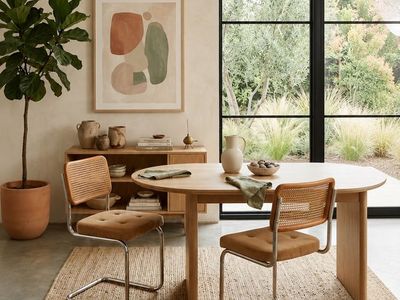Pair of Vintage Mid Century Tan Velour Button Tufted Cesca Cane Back Dining Chairs w/Tubular Brass Frames