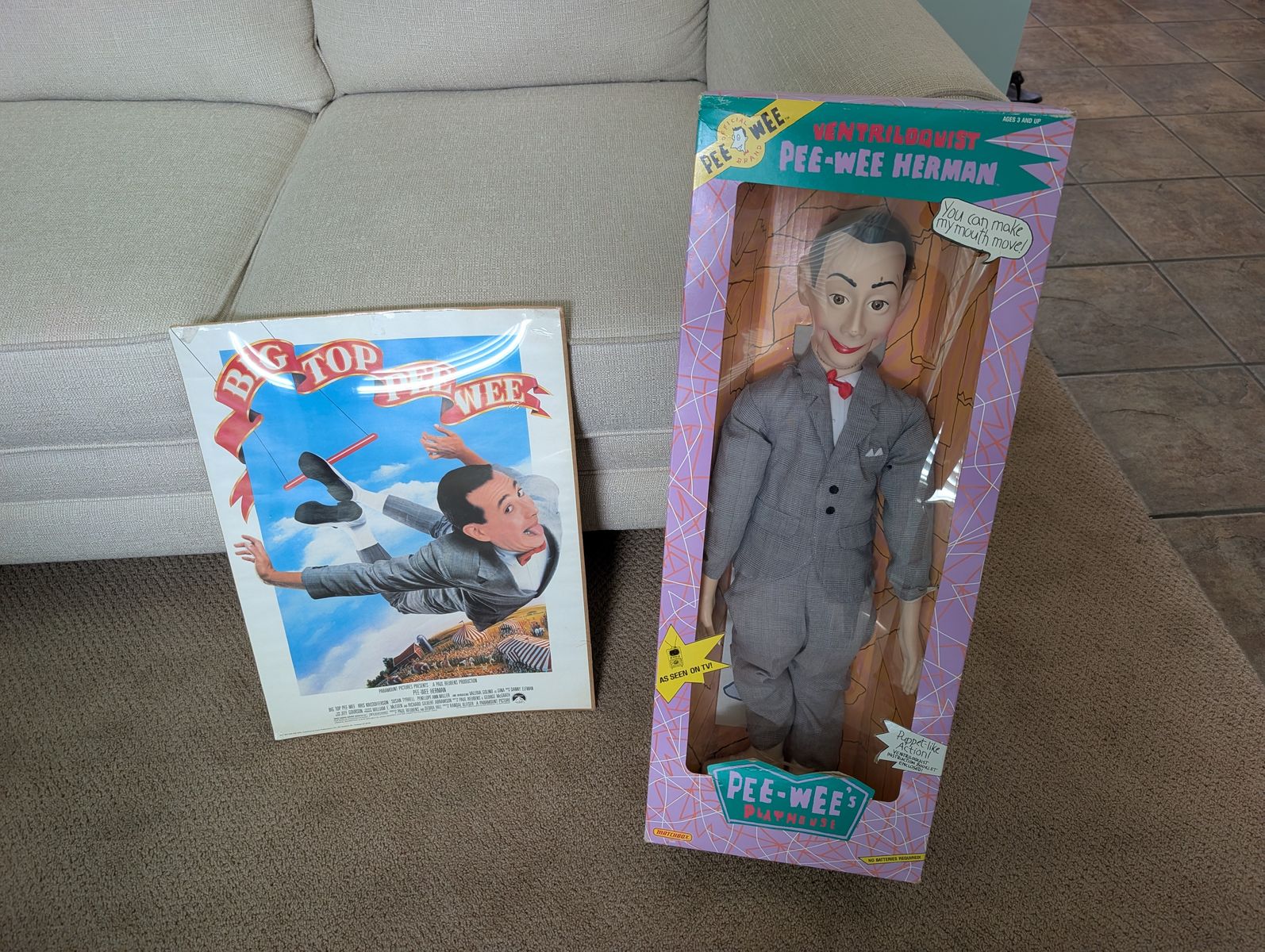 Vintage 1989 Pee-Wee Herman Ventriloquist 26" Doll and Movie Poster