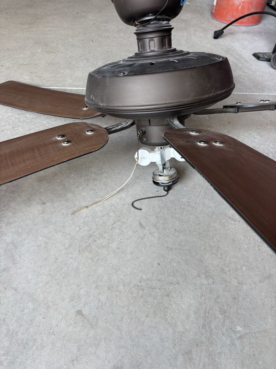 Used Bronze Ceiling Fan with Wooden Blades 5-Blade Fixture