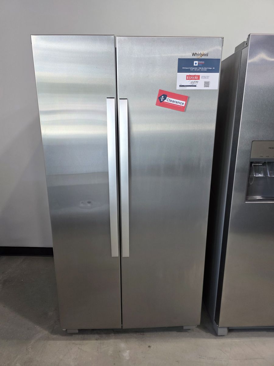 Clearance! Whirlpool Side by Side Refrigerator Fridge — Stainless, Brand New, Priced to Move