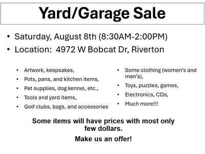 Yard Sale - Saturday, August 8th