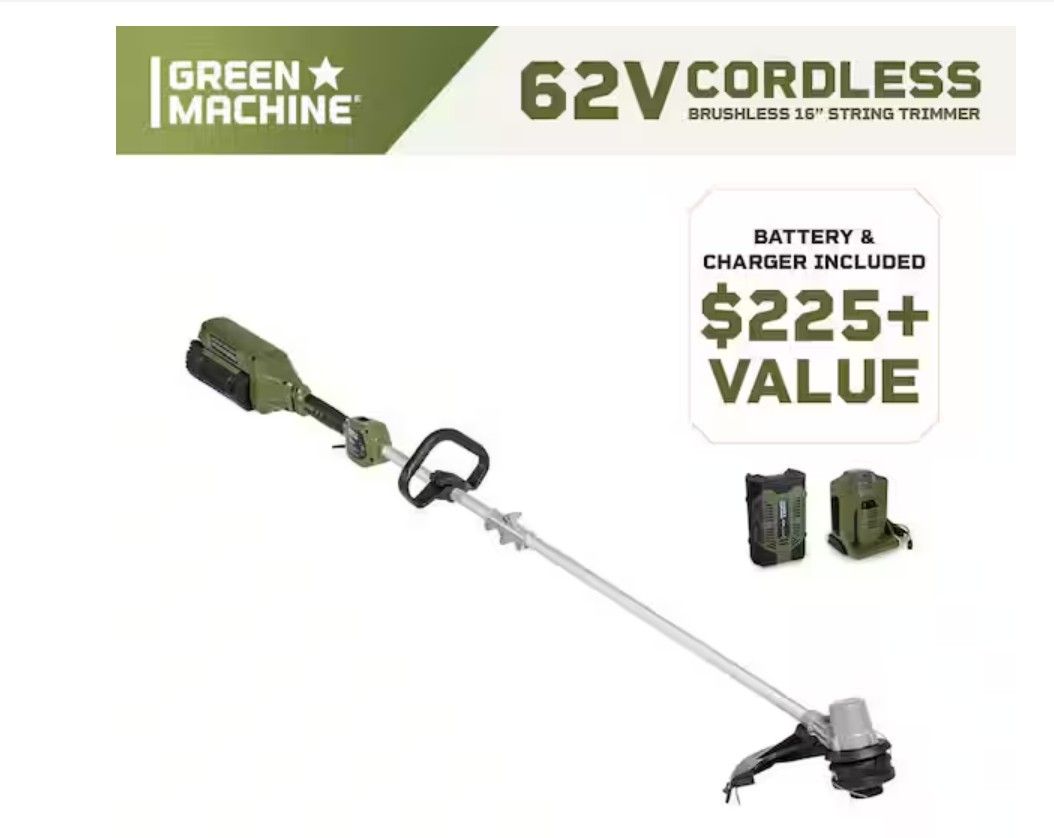 Green Machine 62V Cordless Battery 16" String Trimmer