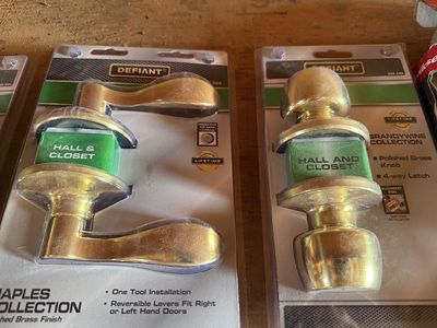 Assorted Brass Door Hardware Lot - Defiant & Kwikset Hall/Closet Knobs and Levers