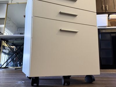 White Legal Size Filing Cabinet On Wheels