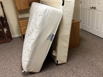 Queen bed frame, box spring and mattress
