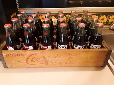 Vintage Coke 1950's 24 Slot Wooden Crate with 24 Vintage Collectable Bottles Utah Jazz 1994