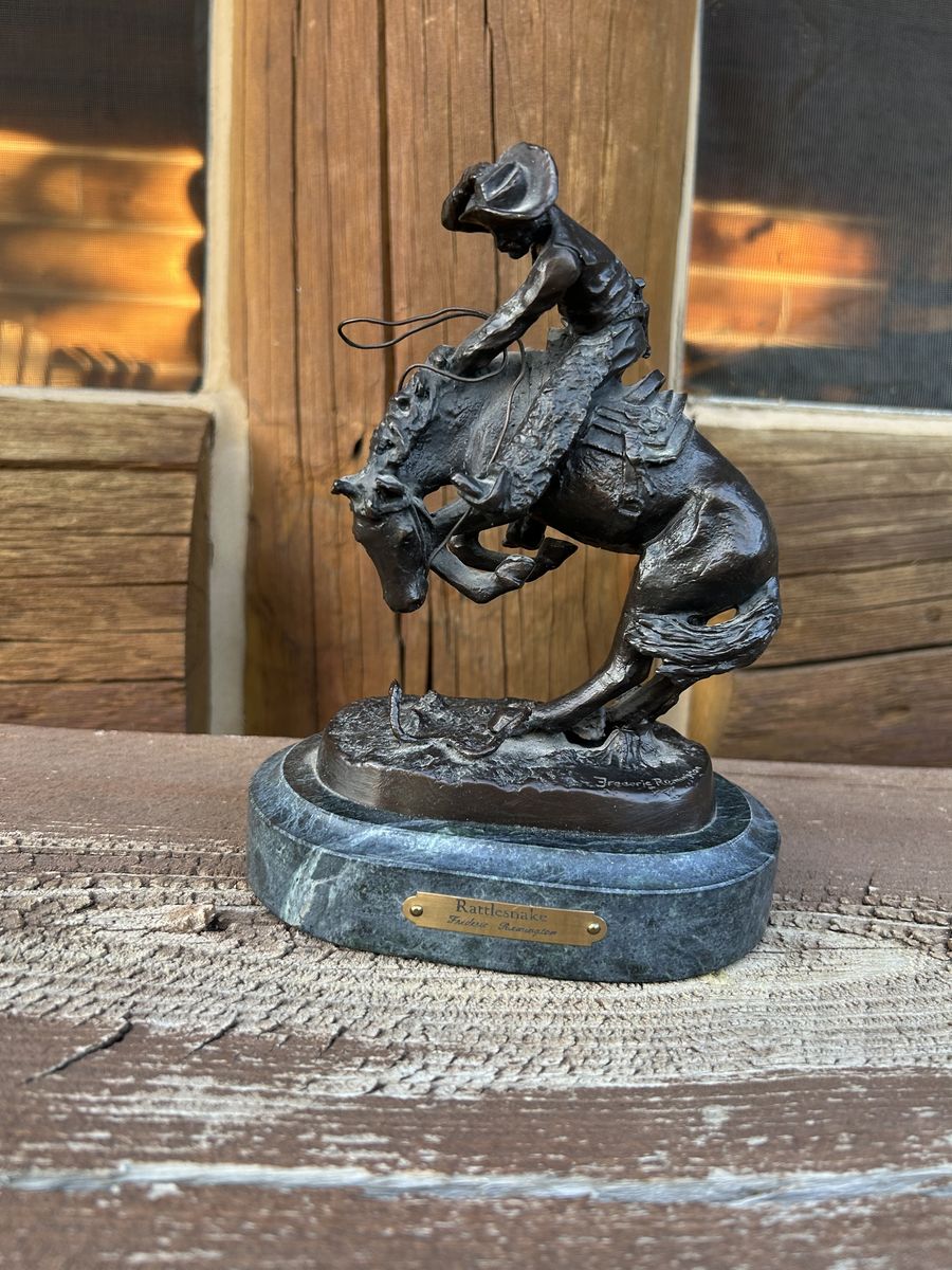 Frederic Remington "The Rattlesnake" Mini Bronze Statue – Solid Marble Base