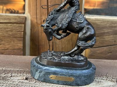Frederic Remington "The Rattlesnake" Mini Bronze Statue – Solid Marble Base