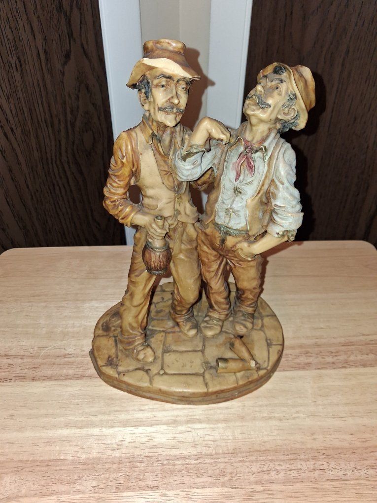 Vintage Italian Resin Figurine Two Drunken Men Statuette