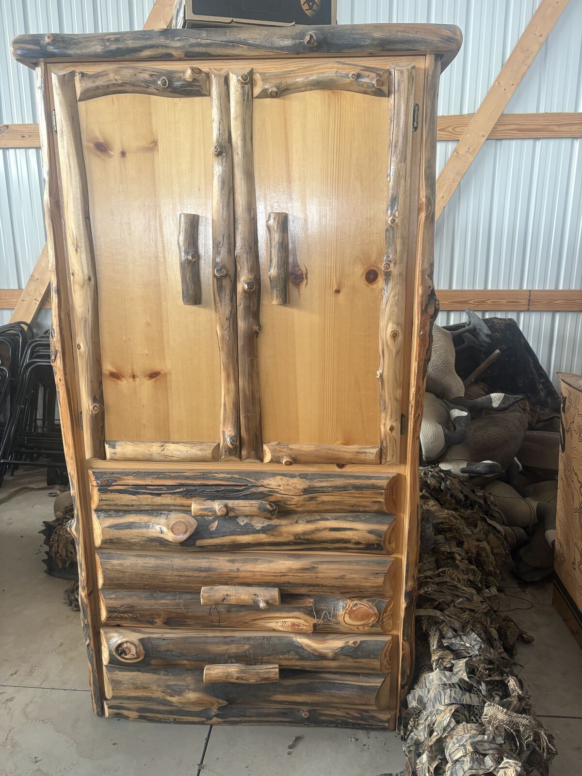 Handcrafted rustic log armoire