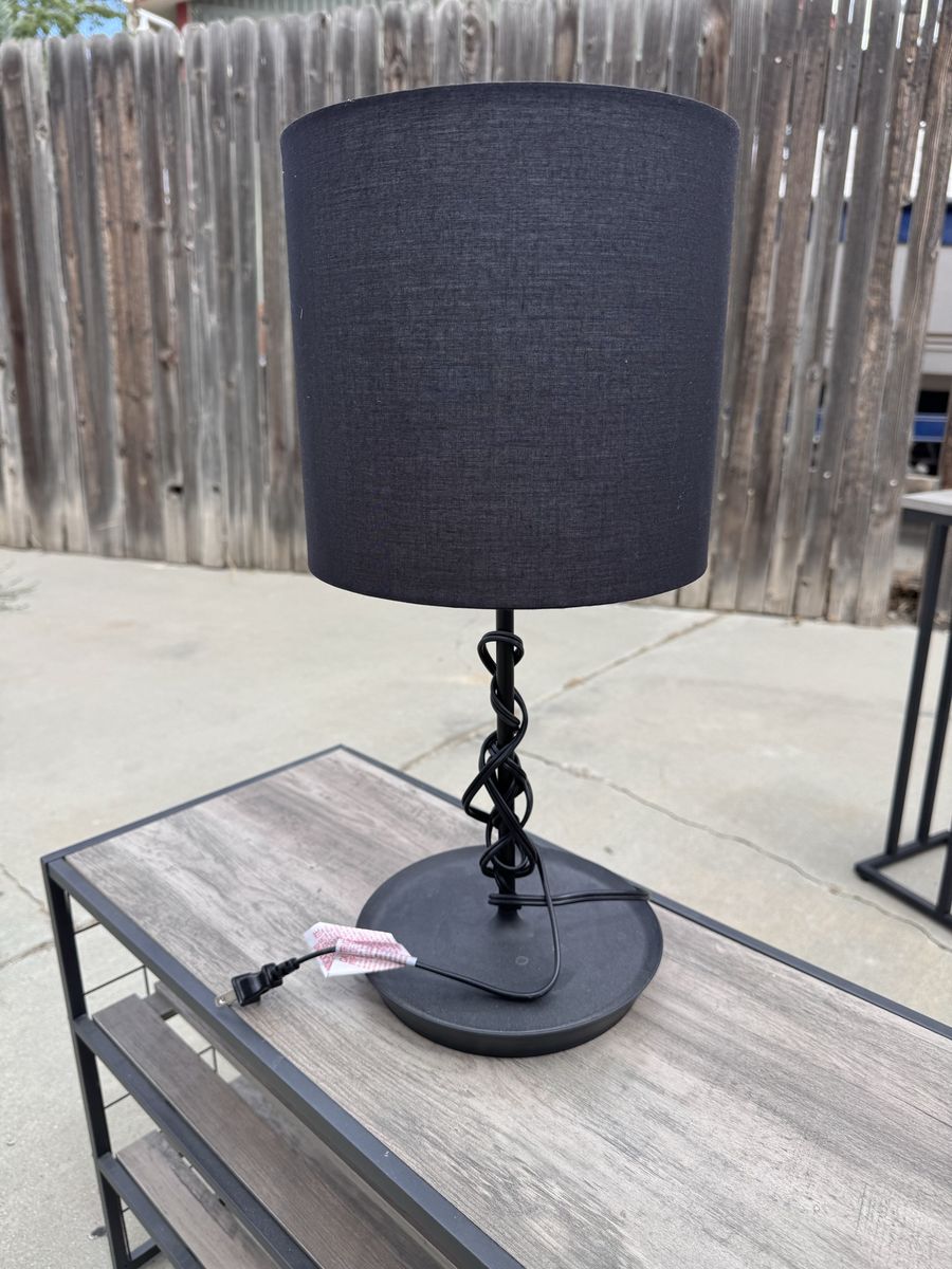 Black Table Lamp w/ Black Fabric Shade - Modern Home Decor Lighting