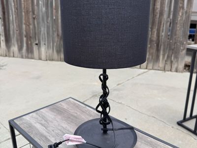 Black Table Lamp w/ Black Fabric Shade - Modern Home Decor Lighting