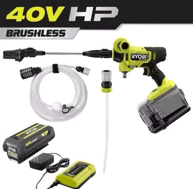 Ryobi 40V EZClean 600 PSI cordless pressure washer with charger & battery