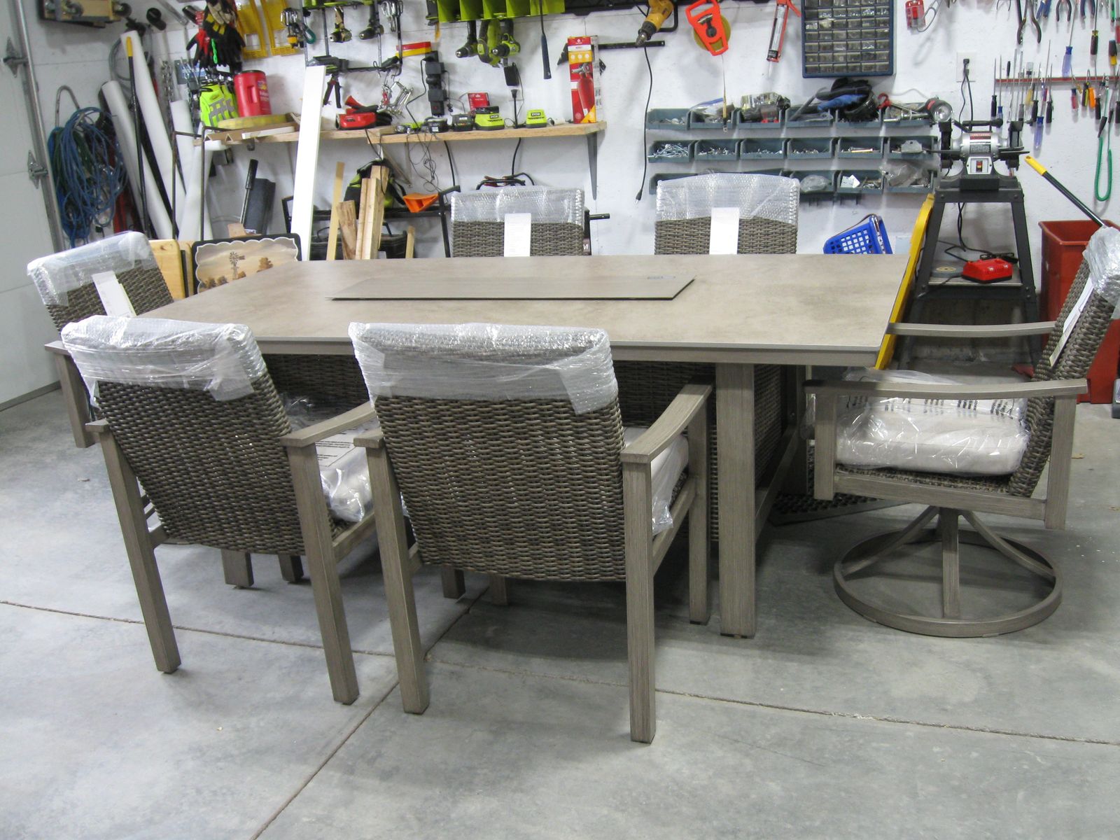 New Member's Mark Hampton Fire Dining Set 7pc Patio Deck Outdoor