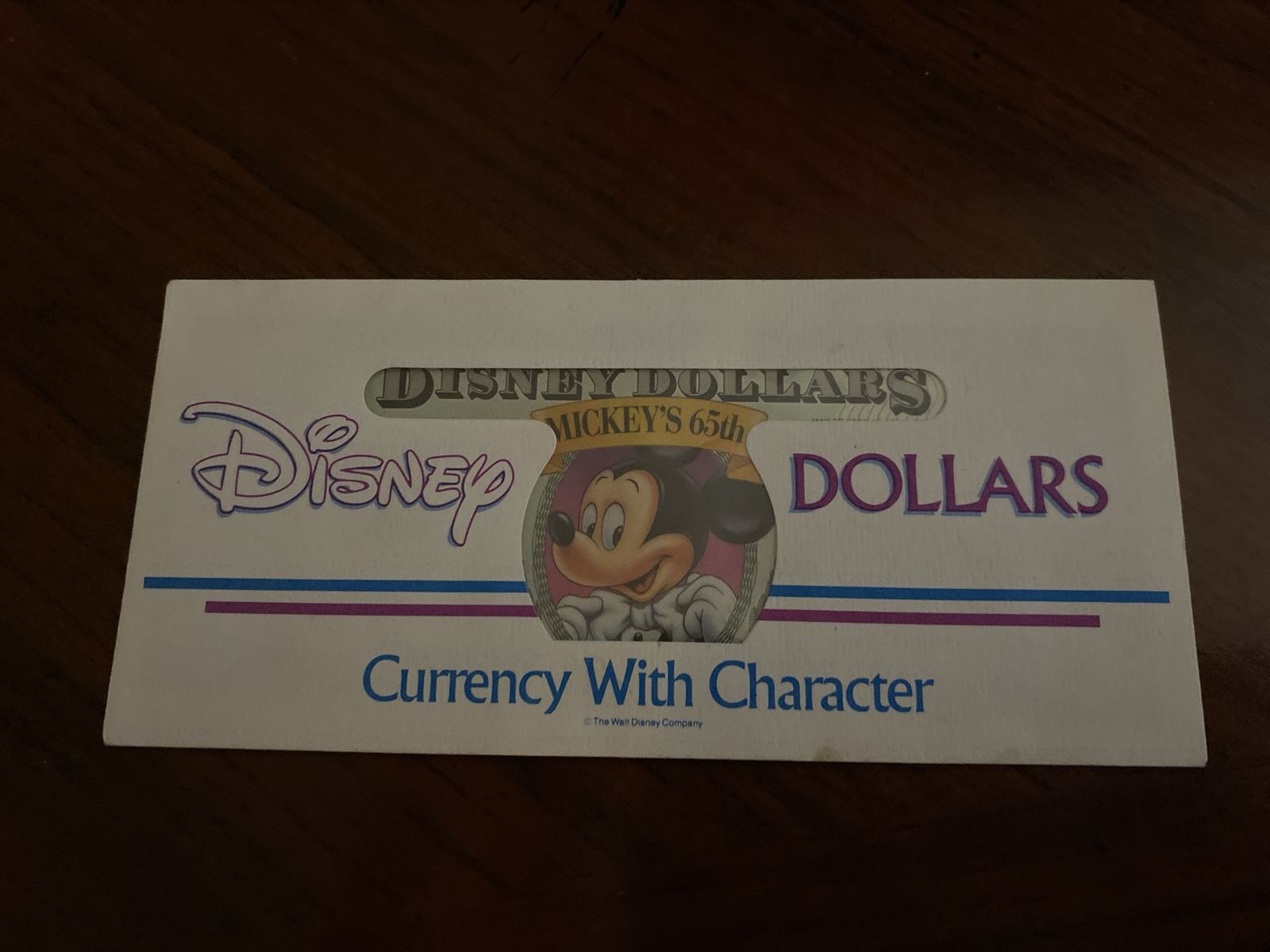 Vintage Disney Dollars Mickey's 65th Anniversary $1 Currency with Character