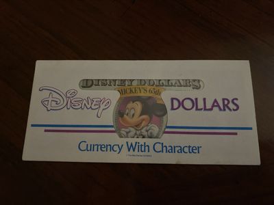 Vintage Disney Dollars Mickey's 65th Anniversary $1 Currency with Character