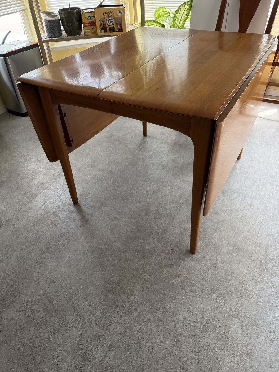 Mid-Century Modern Pecan Drop-Leaf Dining Table