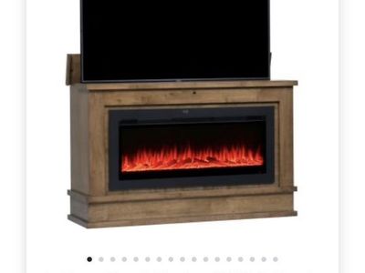 Electric Fireplace TV Lift Cabinet in Chestnut Finish