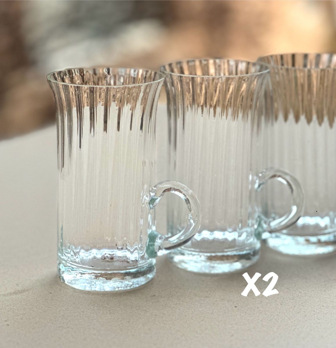2 Delicate Vintage Handblown English Tea Irish Coffee Glass Mugs Cups