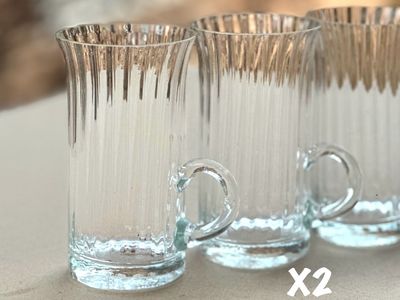 2 Delicate Vintage Handblown English Tea Irish Coffee Glass Mugs Cups