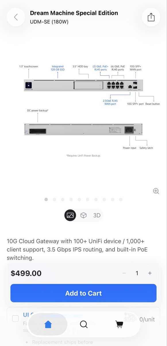 Ubiquiti UniFi Dream Machine Special Edition (UDM-SE) 180W Cloud Gateway w/ PoE Switch & 128GB SSD