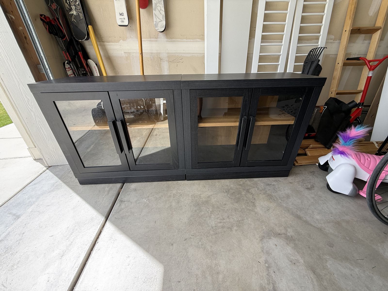 Better Home & Garden - Modern Black Wood & Glass Door Storage Cabinet/Bookcase - Versatile 2-Piece Unit