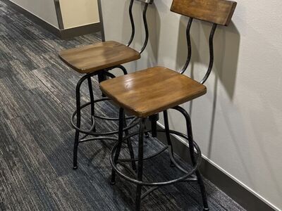 4 Barstools w/ Metal Frame Wood Seat Brown