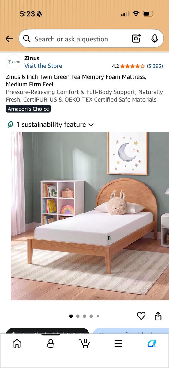 Zinus 6 Inch Twin Green Tea Memory Foam Mattress - Medium Firm
