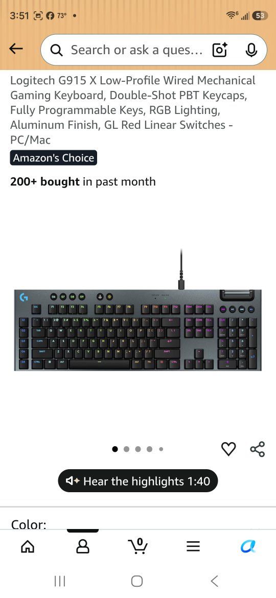 Logitech G915 X Low-Profile Wired Mechanical Gaming Keyboard - GL Red Linear Switches
