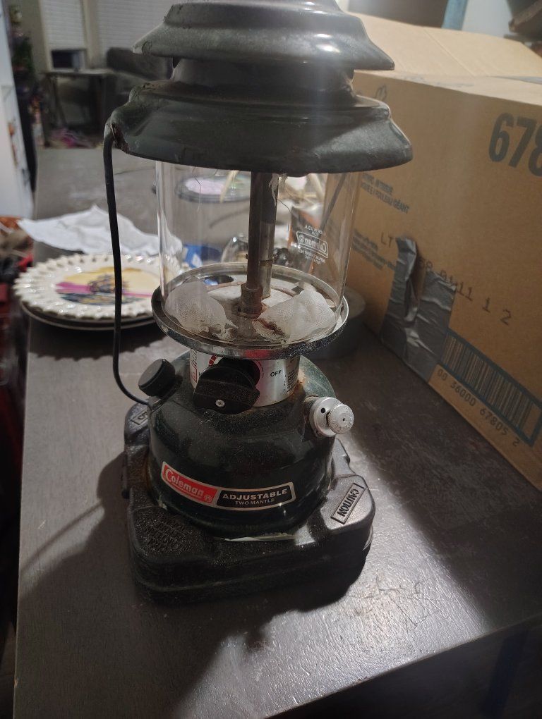 Vintage Coleman Adjustable Dual Fuel Lantern 286A & Cooler Jug Green Camping Gear Set