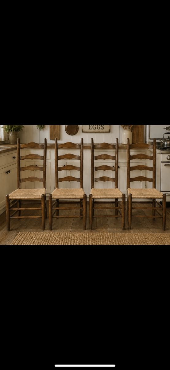Set Of 4 Vintage Italian Mid-Century Ladder Back Chairs- Gio Ponti Style