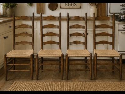 Set Of 4 Vintage Italian Mid-Century Ladder Back Chairs- Gio Ponti Style