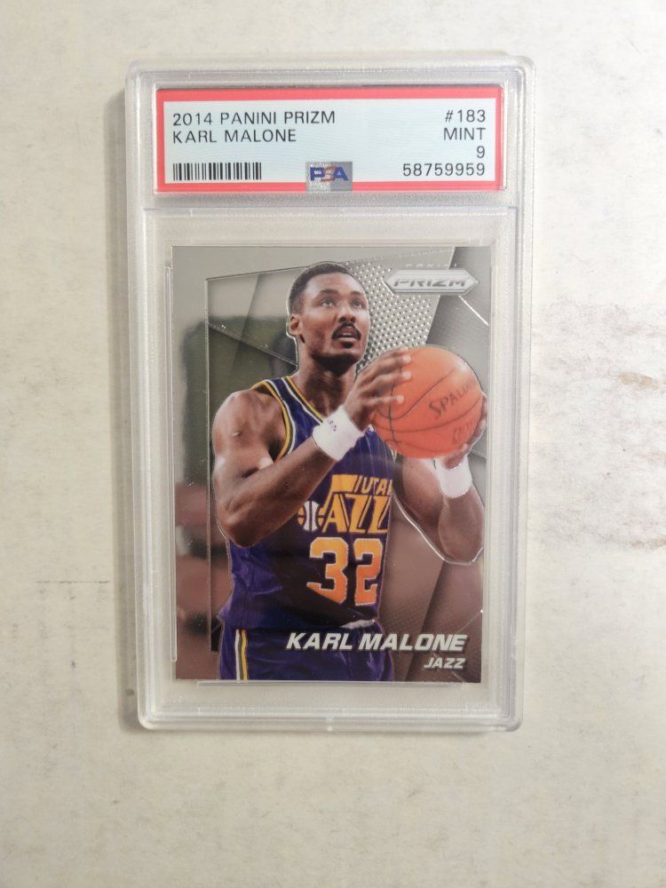 2014 Panini Prizm Karl Malone #183 Utah Jazz PSA 9 Mint Graded Trading Card