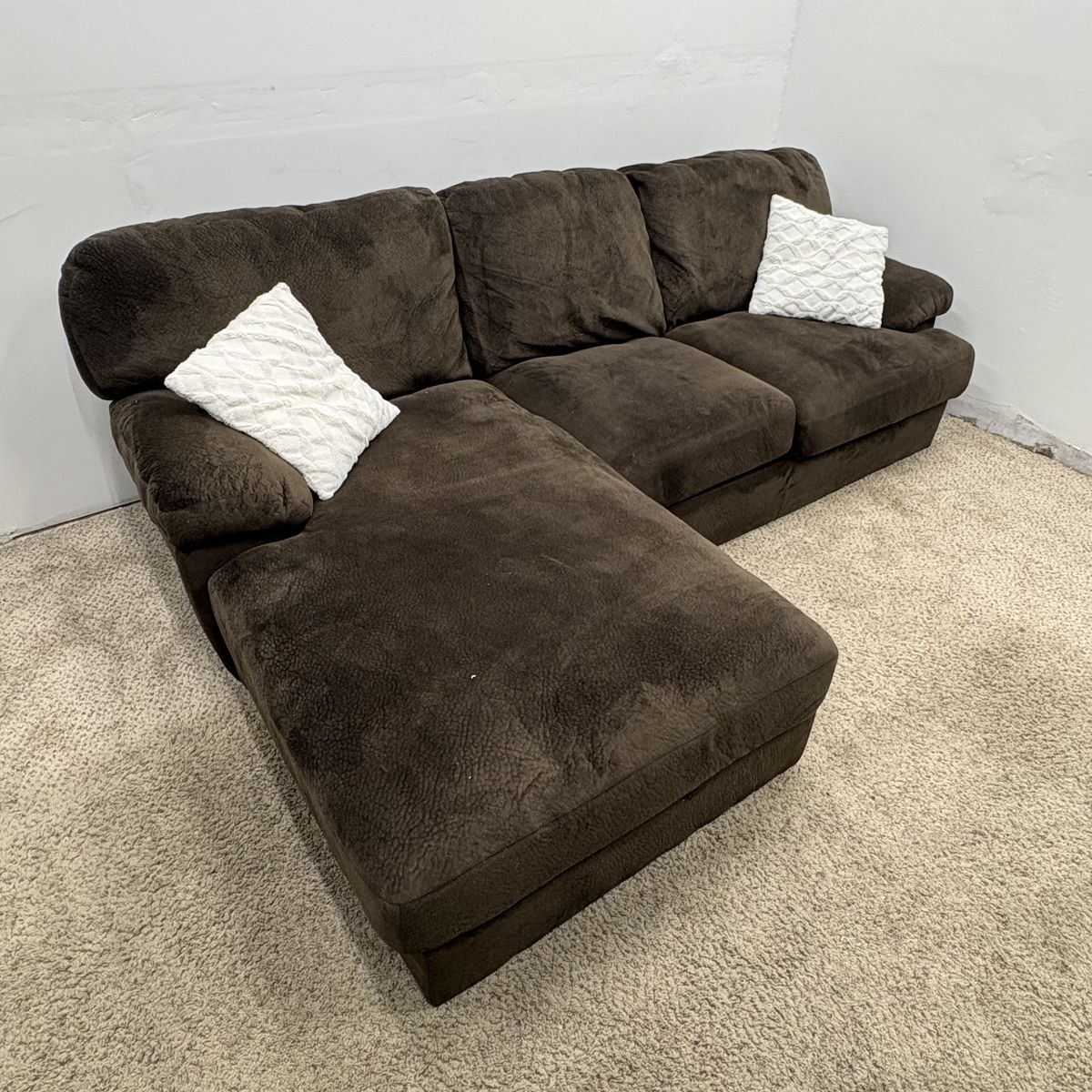 Brown Fabric Sectional With chaise