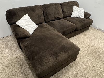 Brown Fabric Sectional With chaise
