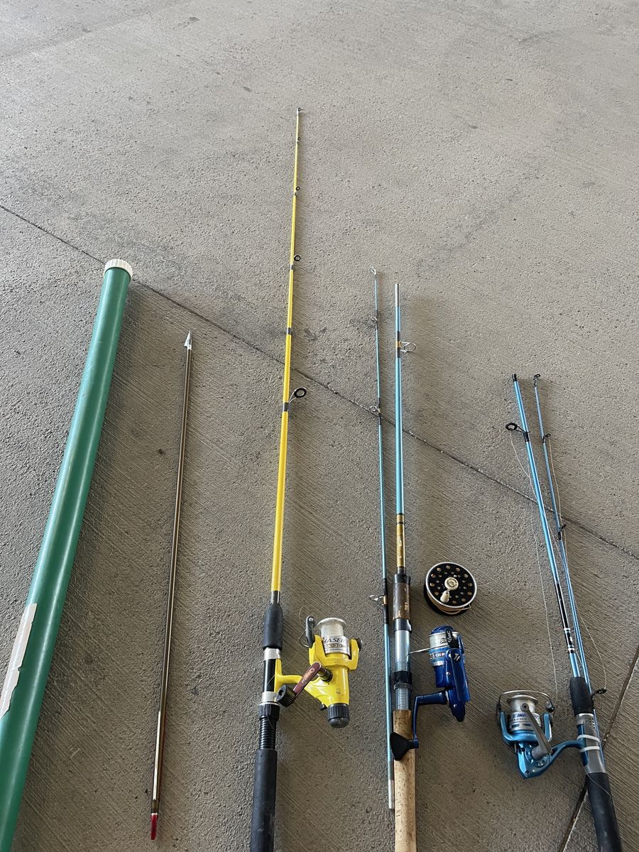 Assorted Fishing Rods, Reels, Pflueger Medalist Fly Reel, Spear, and Case Lot