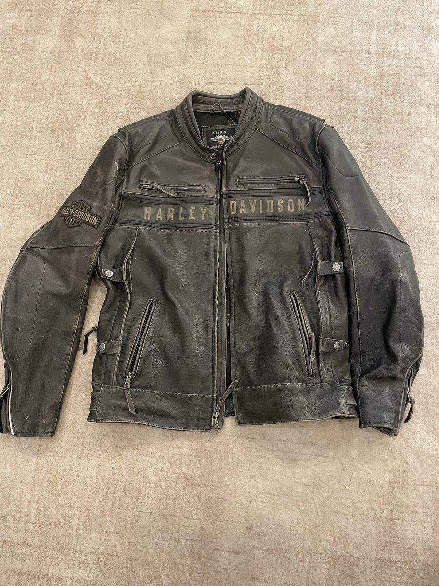 Harley-Davidson Men's Black Leather Motorcycle Jacket XL with Embroidered Logo