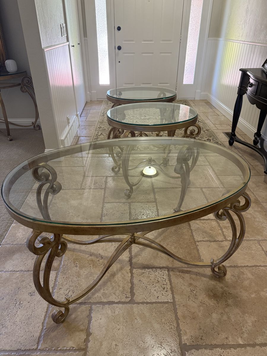Gold metal and glass table set