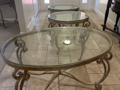 Gold metal and glass table set