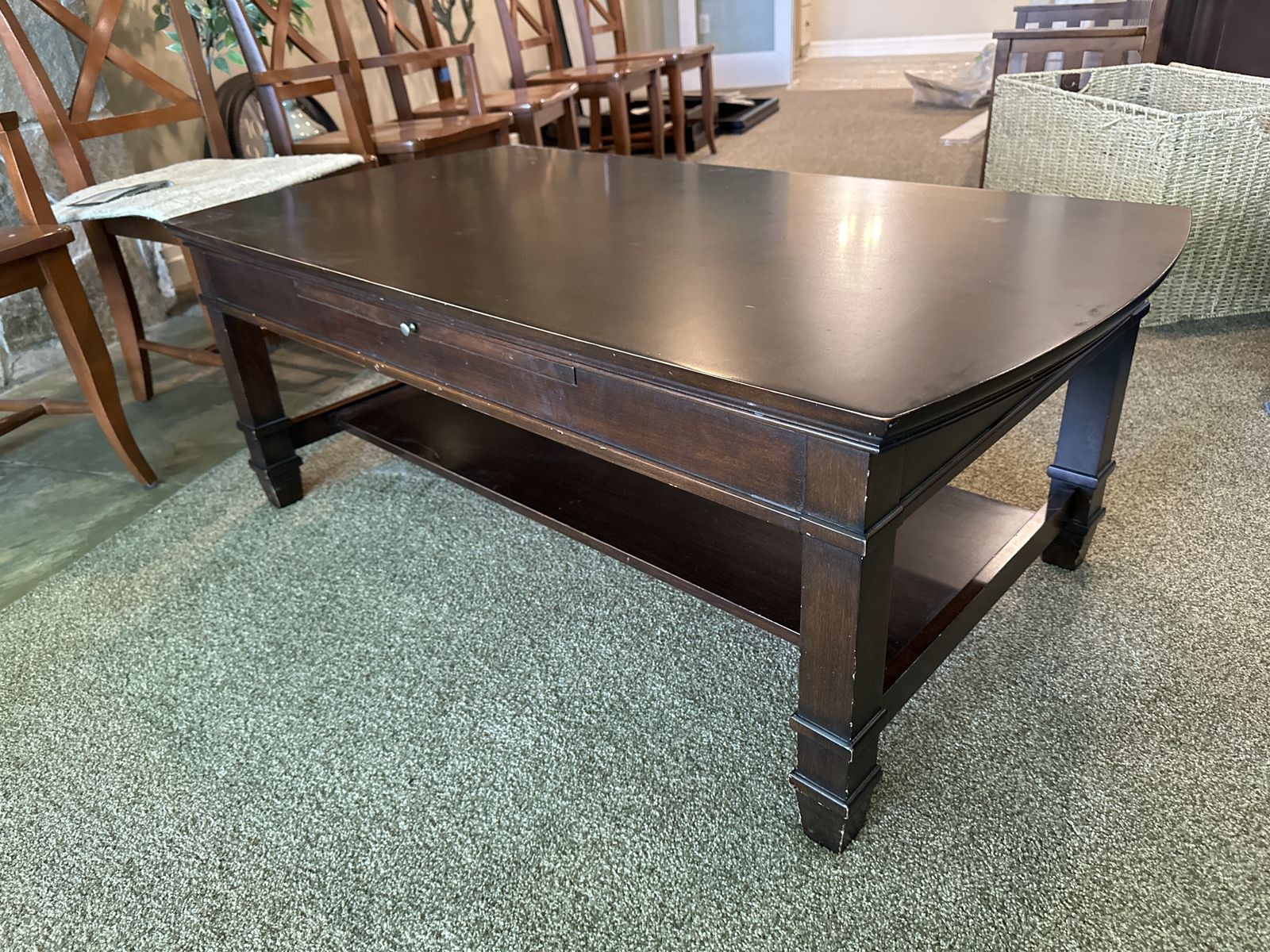 Real wood coffee table with slide out trays