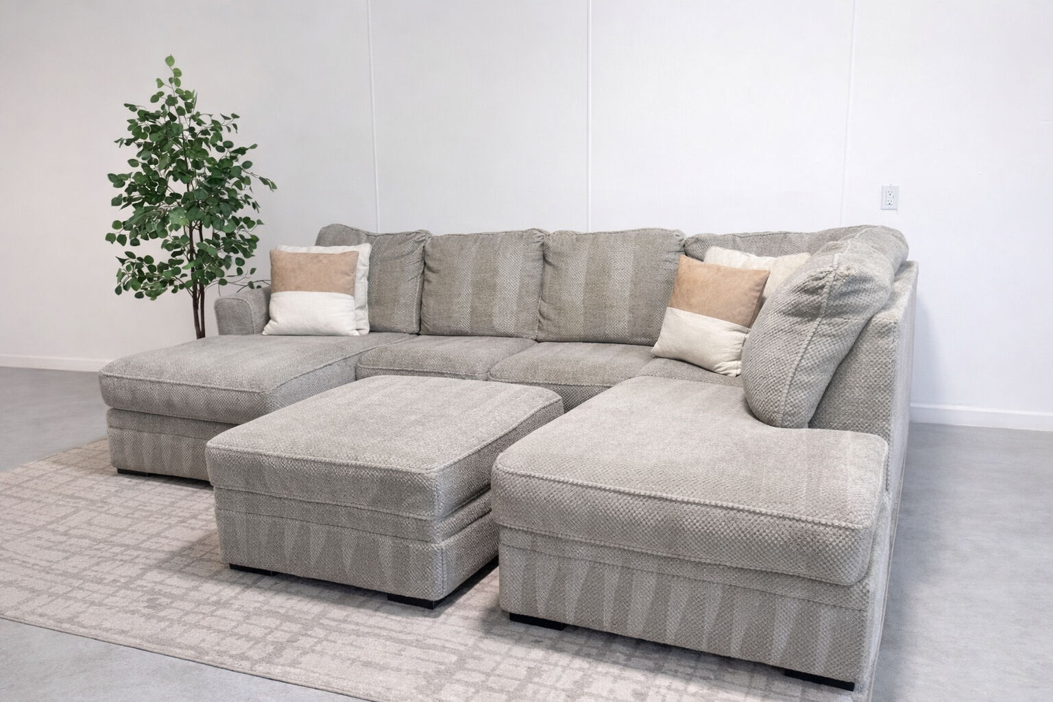 BEIGE U-SHAPE SECTIONAL & OTTOMAN - FREE DELIVERY