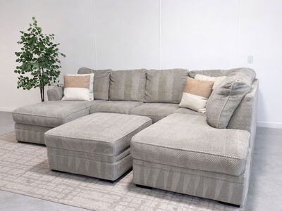 BEIGE U-SHAPE SECTIONAL & OTTOMAN - FREE DELIVERY