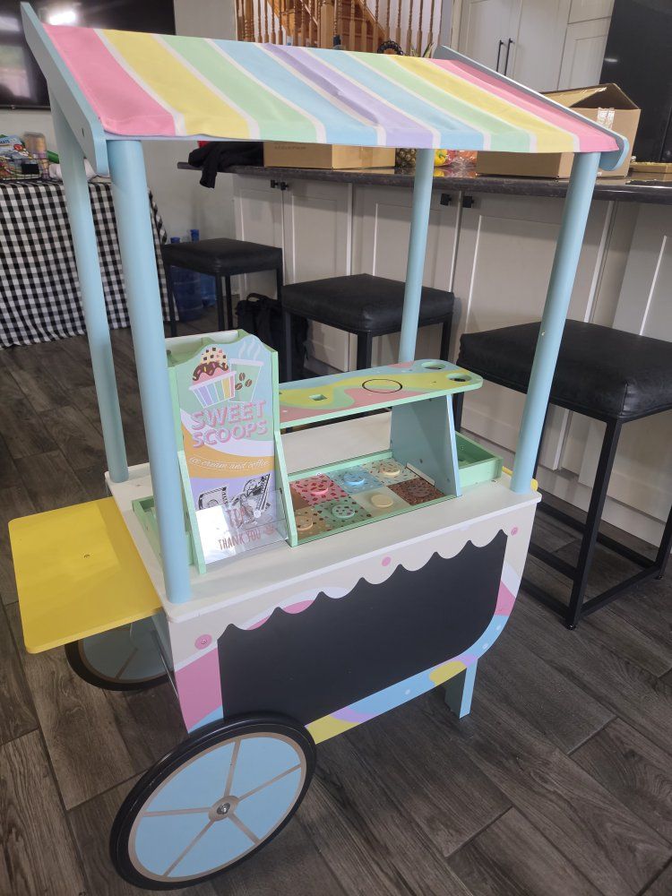 KidKraft Wooden Ice Cream & Coffee Shop Play Cart with Accessories - Pretend Play Fun!