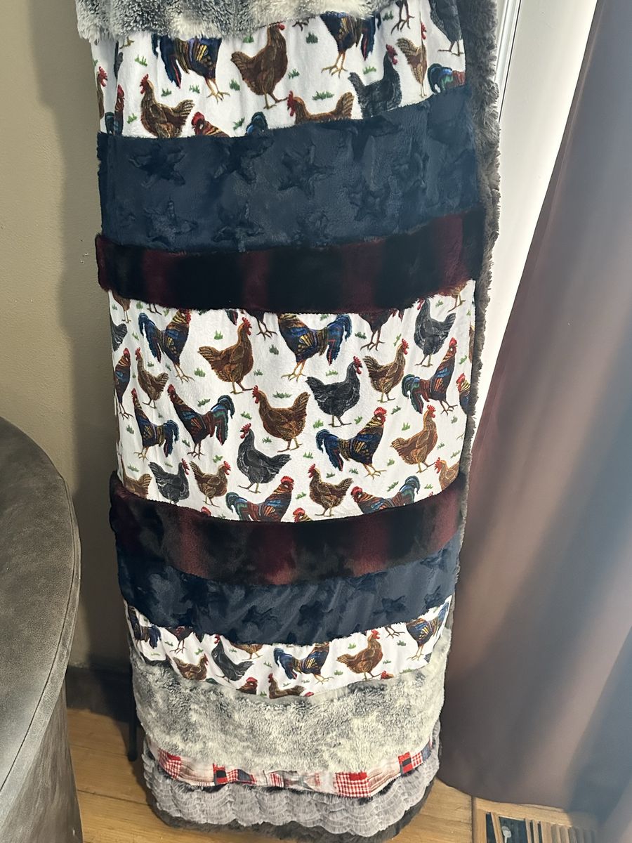 Handmade Chicken Print & Micky Blanket  50 x 67 1/2