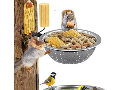 2 Pack 8.5" Squirrel and Bird Feeder for Outside Tree/Fence, Removable Metal Bowl Feeder