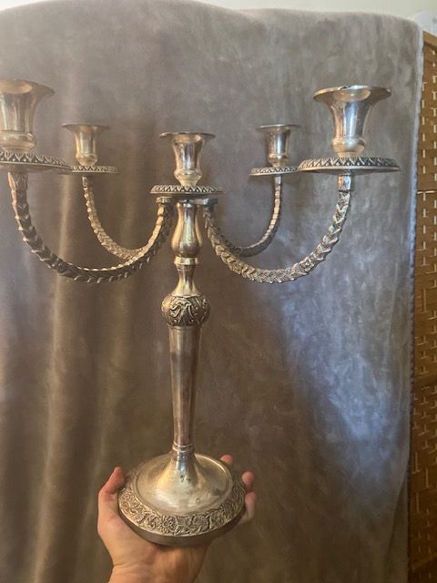 Antique Solid Brass 16" Tall 5 arm Candelabra (Goldfelder or Godinger)