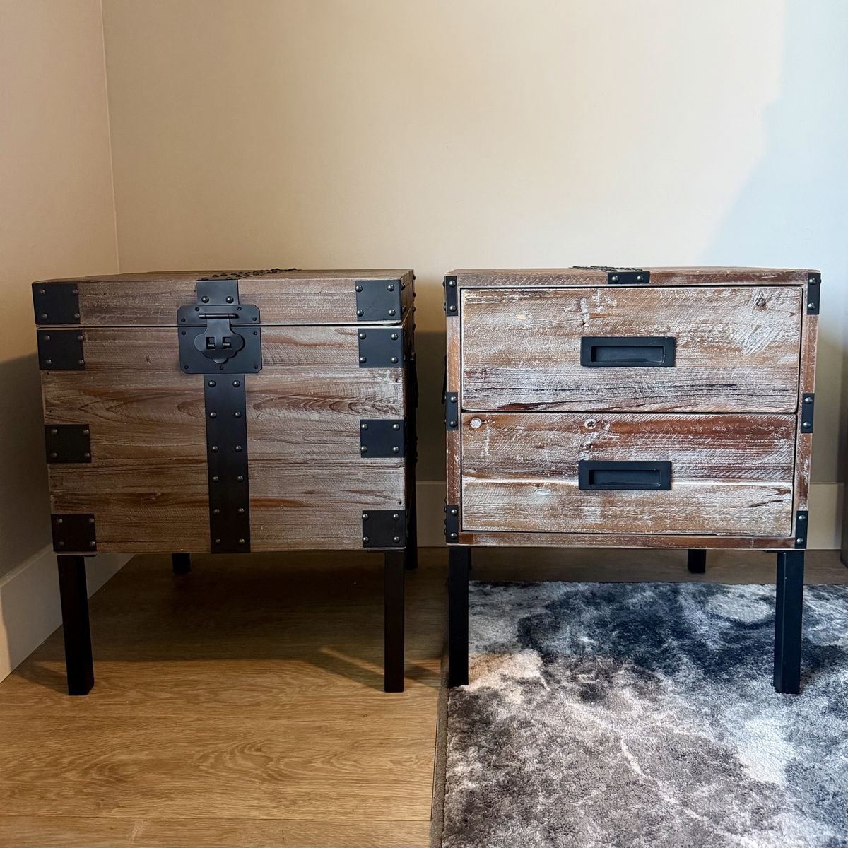 Rustic Reclaimed Wood End Table & Chest Set