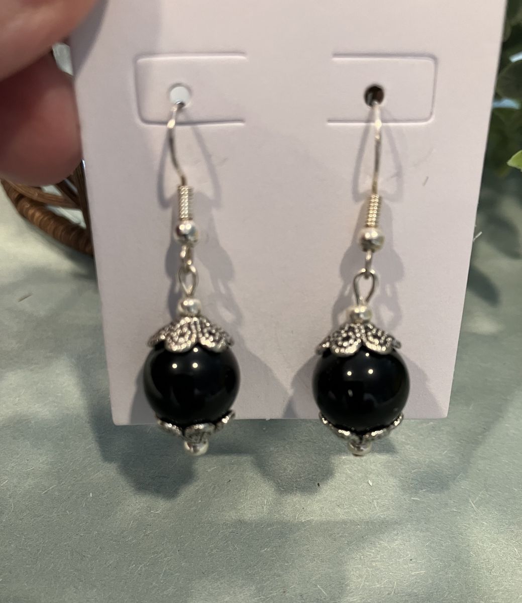 Black & Silver Drop Style Beaded Earrings