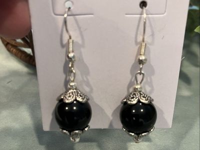 Black & Silver Drop Style Beaded Earrings