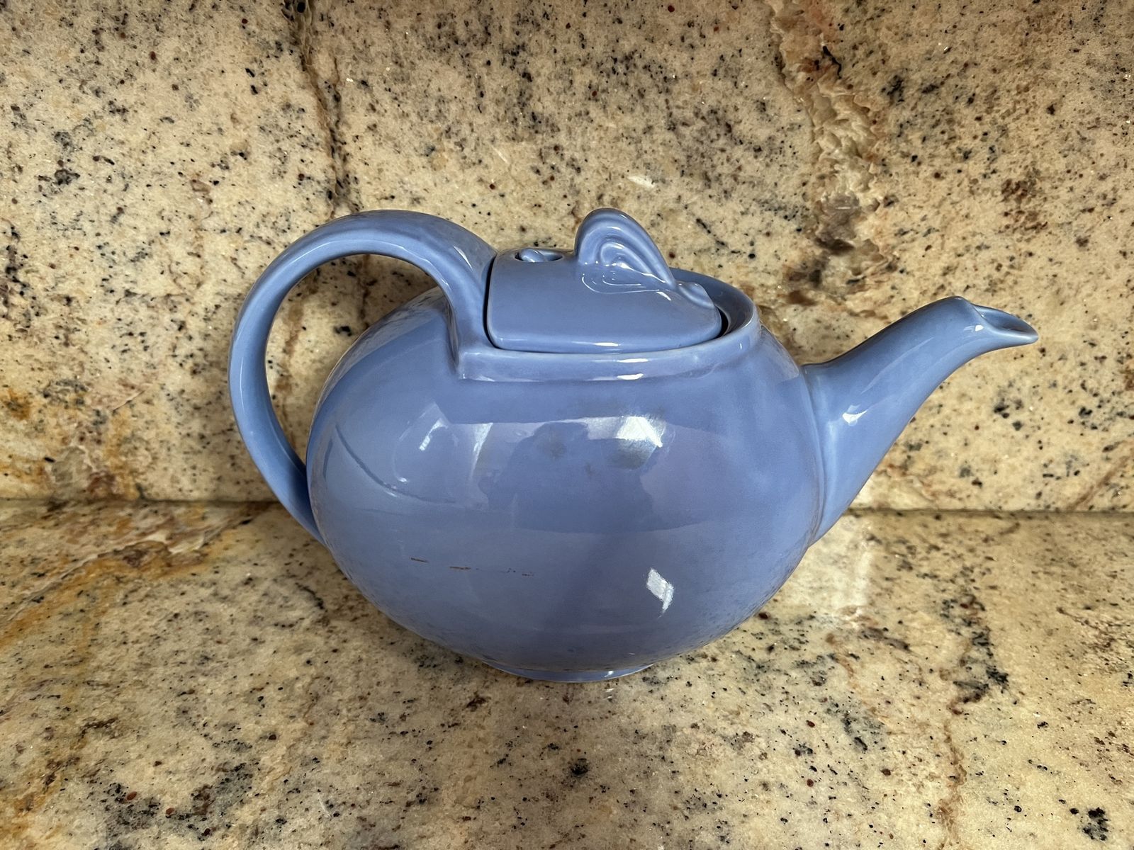 Adorable Vintage Hall Hooked Lid Periwinkle Blue Art Deco Teapot - 1940's